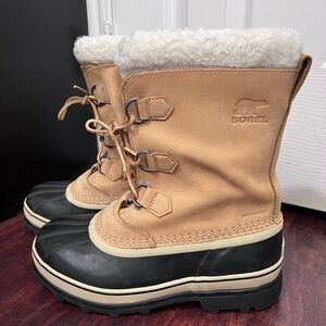 Sorel Buff Waterproof Winter Boots Sz 7 Womens Faux Fur Fleece/Wool Lining EUC.